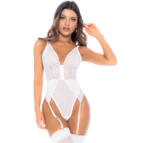 Body blanc avec jarretelles intégrées